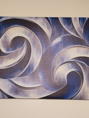 Abstract Swirl Canvas Wall Art in Blue and White